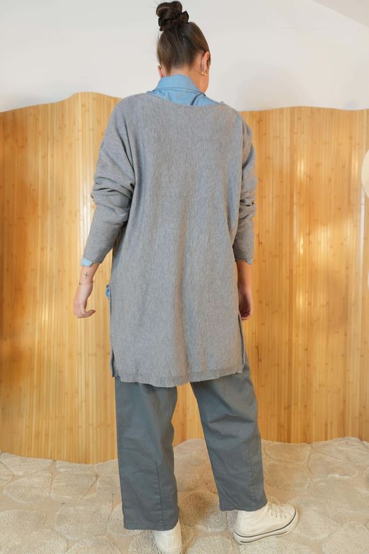 Winnie Ribby Stretch Longline Fine Knit Grey Marl